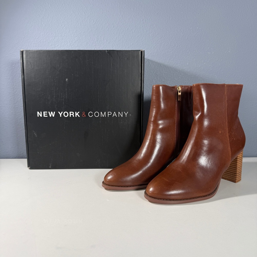 New York and Company‎ Jadyn Side Zip Ankle Bootie Brown Block Heel Womens 11 - Picture 5 of 8